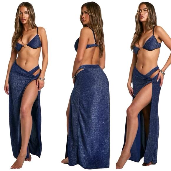 BOOHOO GLITTER TWIST SIDE SARONG SZ M $49 - Picture 1 of 7